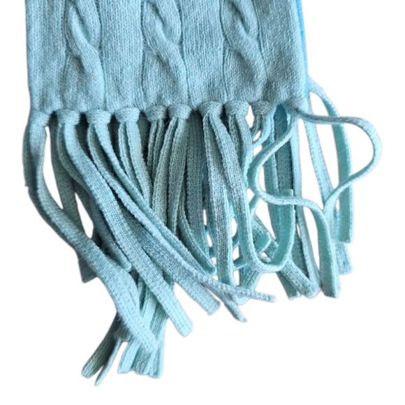 Ann Taylor 100% Cashmere Scarf Soft Blue Cable Knit Fringe Wrap Quiet Luxury - Picture 16 of 16